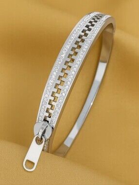 Silver-Tone Zipper Accent Bangle Bracelet - Women's Jewelry